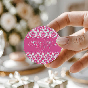 Adesivo Favor do Casamento tema damasco Branco Elegante Ro