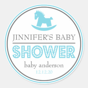 Adesivo Favor do Cavalo de Rocking chá de fraldas (Azul /