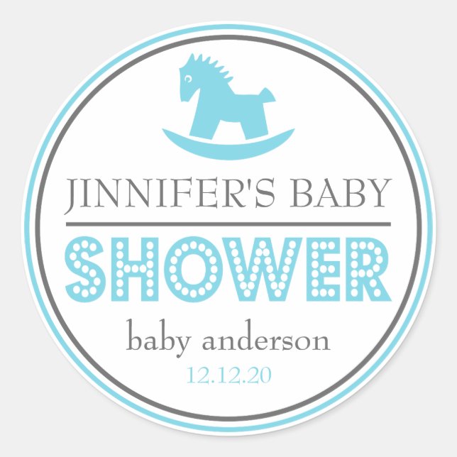 Adesivo Favor do Cavalo de Rocking chá de fraldas (Azul /  (Frente)