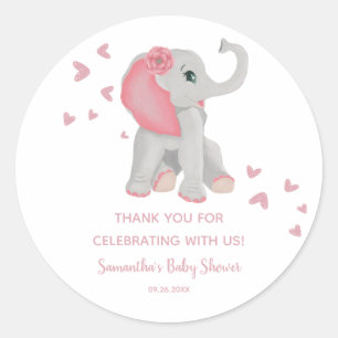 Adesivo Favor do Chá de fraldas de Elefante Rosa-Rosa-Aqua
