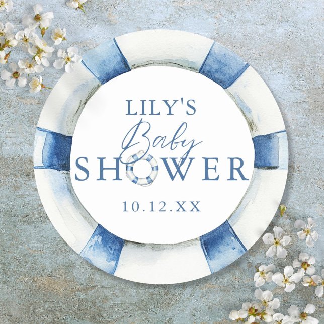 Adesivo Favor do Chá de fraldas de Lifebuoy do Oceano Náut (Cute Nautical Ocean Lifebuoy Baby Shower Favor Classic Round Sticker)