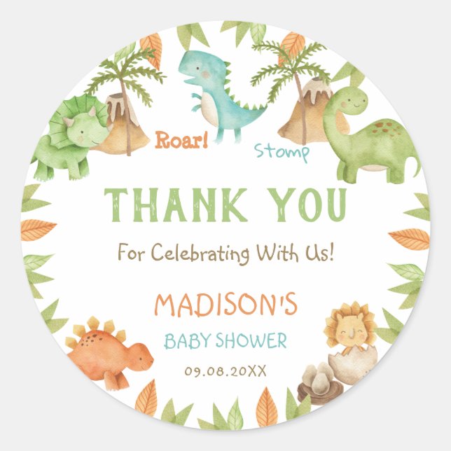 Adesivo Favor do Chá de fraldas Dinossauro Cinto-d'Água (Frente)