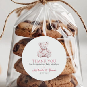 Adesivo Favor do Chá de fraldas do Urso de Teddy Rosa