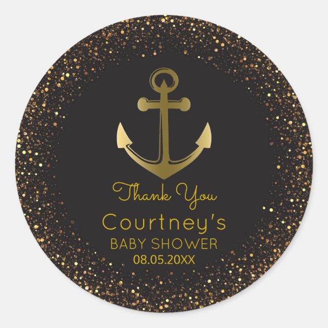 Adesivo Favor do Chá de fraldas Dourado Ângulo Náutico (Frente)