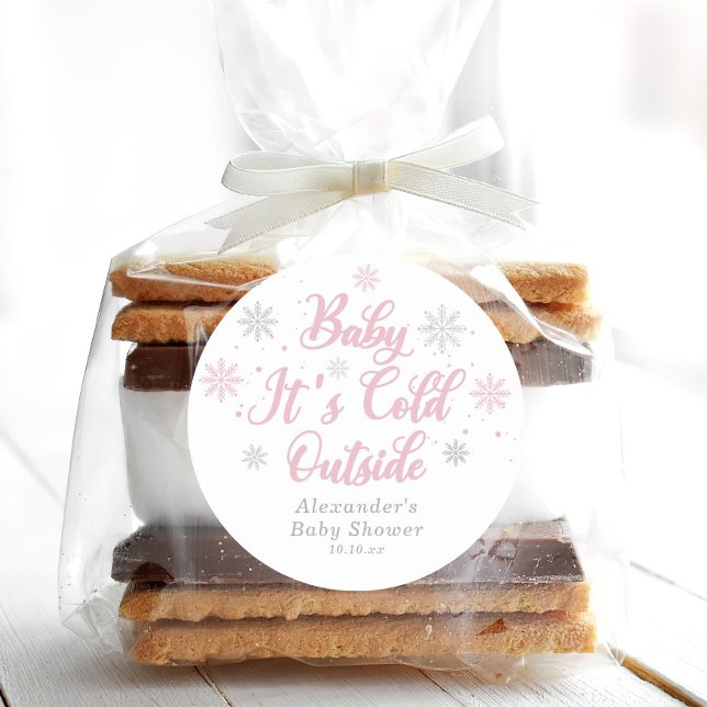 Adesivo Favor do Chá de fraldas Pink Winter Wonderland (Criador carregado)