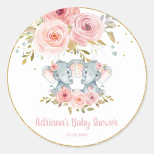 Adesivo Favor do Chá do Elefante Floral Blush Twins Baby 