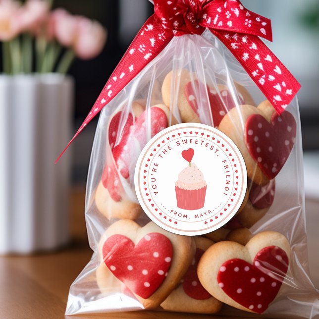 Adesivo Favor do Dia de os namorados Doce (Sweet Valentine's Favor Classic Round Sticker)