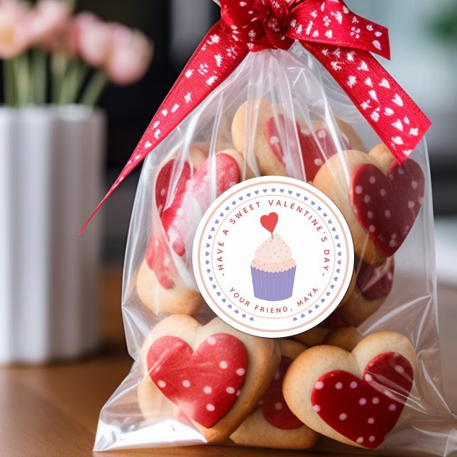 Adesivo Favor do Dia de os namorados Doce (Sweet Valentine's Favor Classic Round Sticker)