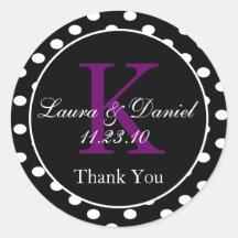 Favor do Monograma de Bolinhas Púrpura, preto-bran