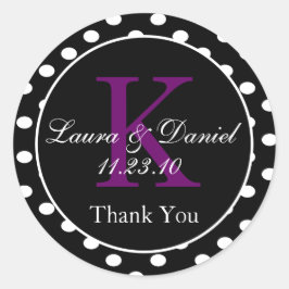 Adesivo Favor do Monograma de Bolinhas Púrpura, preto-bran