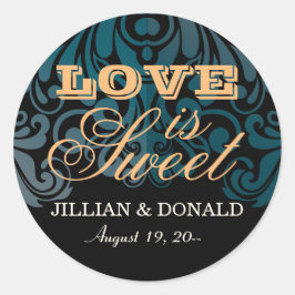 Adesivo Favor do Monograma do Zircon Damasco Negro Elegant