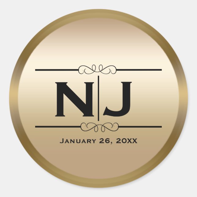 Adesivo Favor do Monograma Personalizado do Glam Elegante  (Frente)