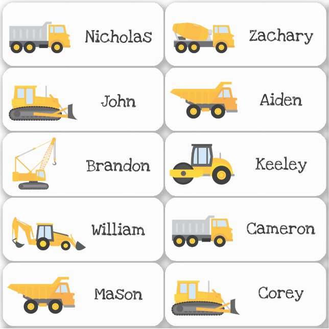 Adesivo Favor do partido Caminhões de Construção (Frente)