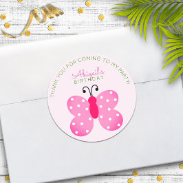 Adesivo Favor do Partido da Borboleta Rosa Obrigado Vinhet