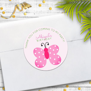 Adesivo Favor do Partido da Borboleta Rosa Obrigado Vinhet