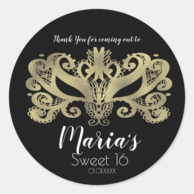 Adesivo Favor do Partido da Máscara Dourada Faux Foil Masc (Frente)