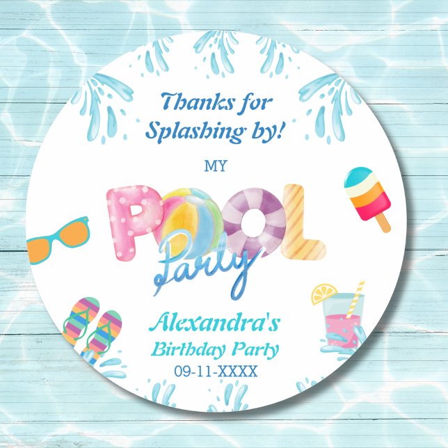 Adesivo Favor do Partido da Piscina aniversário de criança (Criador carregado)