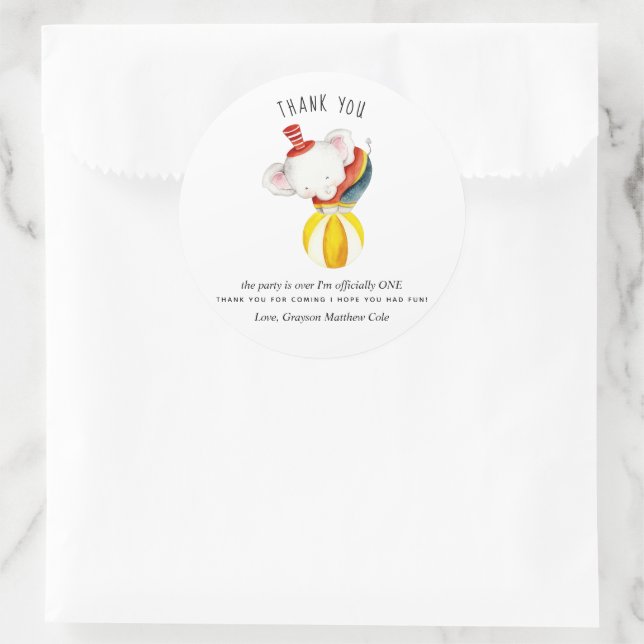 Adesivo Favor do Partido Elefante do Circo Bonito Obrigado (Bolsa)