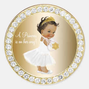 Adesivo Favor Dourado da princesa chá de fraldas dos