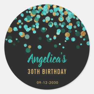 Adesivo Favor Dourado do aniversário do preto dos confete