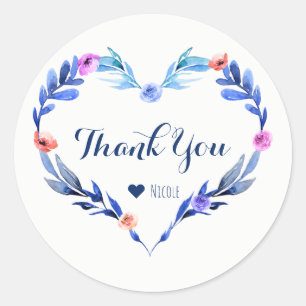 Adesivo Favor Elegante Botânico do Coração Floral Azul Bri