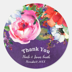 Adesivo Favor Floral de Aquarela Brilhante Roxo Chic