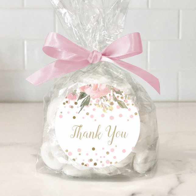 Adesivo Favor Floral de Cor de Água Dourada Rosa (Pink gold baby shower favor stickers. Add your own text.)