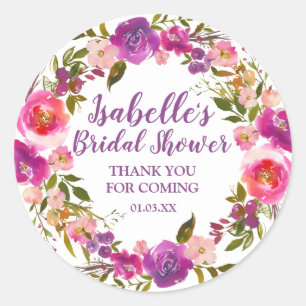 Adesivo Favor floral roxo personalizado do chá de panela