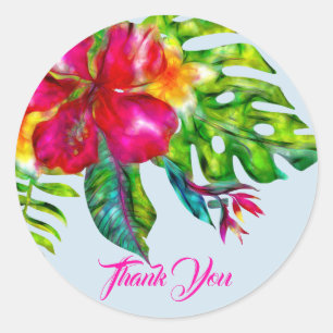 Adesivo Favor Floral Tropical Brilhante de Hibisco e Folha