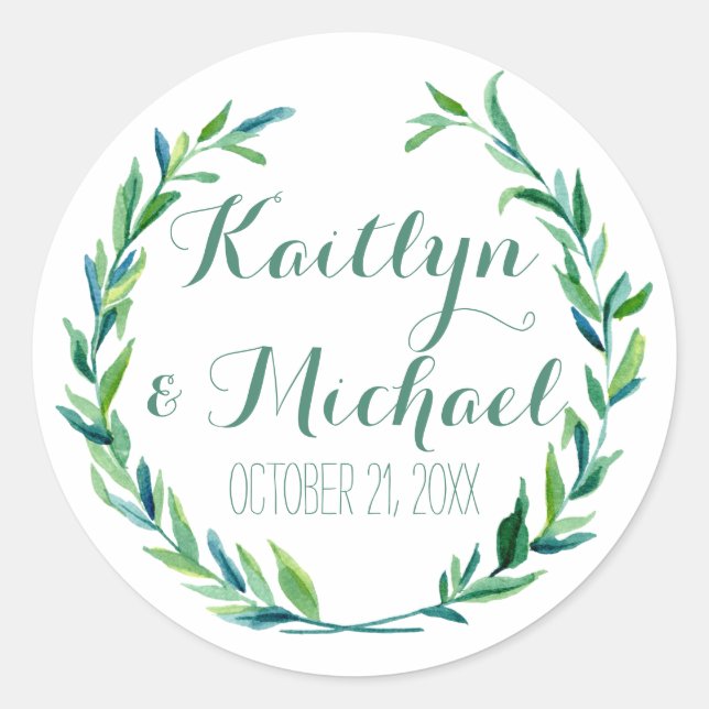 Adesivo Favor Gift Bag Stickers Modern Laurel Wreath Leaf (Frente)