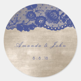 Adesivo Favor Ivory Beige Blue Marinho Lace Obrigado