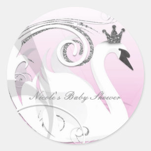 Adesivo Favor para Chá de Bebê Princesa Cisne Prata Branco