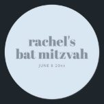 Adesivo Favor Personalizado Azul Suave Moderno Bat Mitzvah<br><div class="desc">Adesivo Redondo Clássico Favor Personalizado Azul Suave Moderno Bat Mitzvah</div>