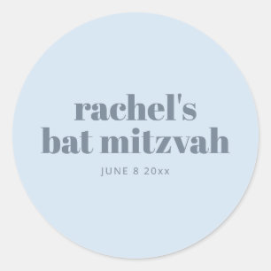 Adesivo Favor Personalizado Azul Suave Moderno Bat Mitzvah