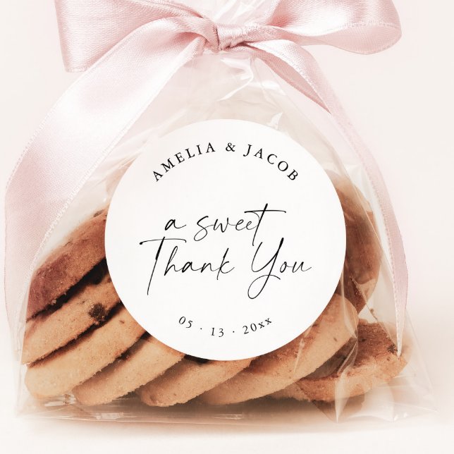 Adesivo Favor Personalizado de Casamento de Script Moderno (Criador carregado)