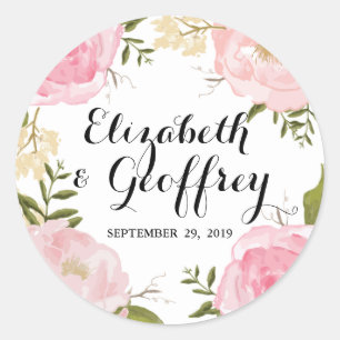 Adesivo Favor Personalizado de Casamento Floral Rosa Moder