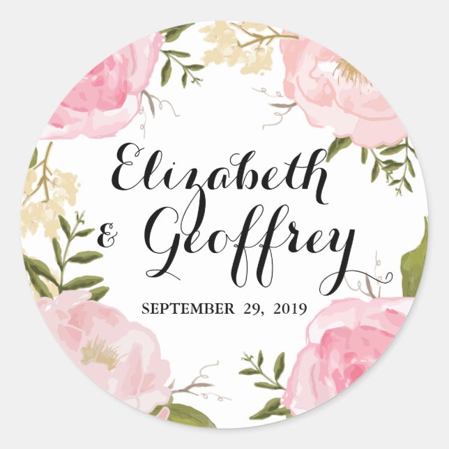 Adesivo Favor Personalizado de Casamento Floral Rosa Moder (Frente)