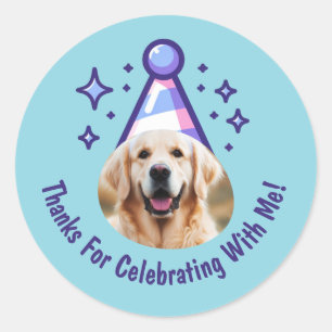 Adesivo Favor Personalizado de Foto de Cachorro com Chapéu