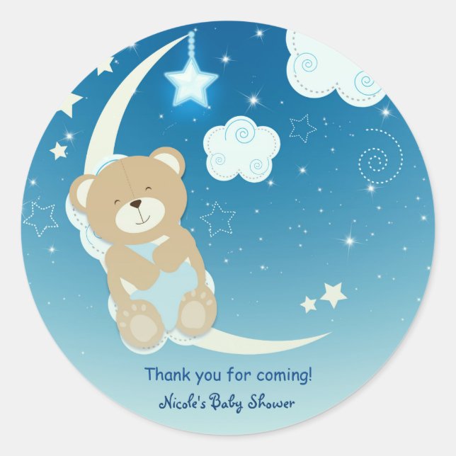 Adesivo Favor Personalizado Teddy Bear Lua e Estrelas para (Frente)