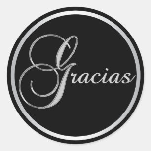 Adesivo Favor preto elegante do envelope da prata GRACIAS