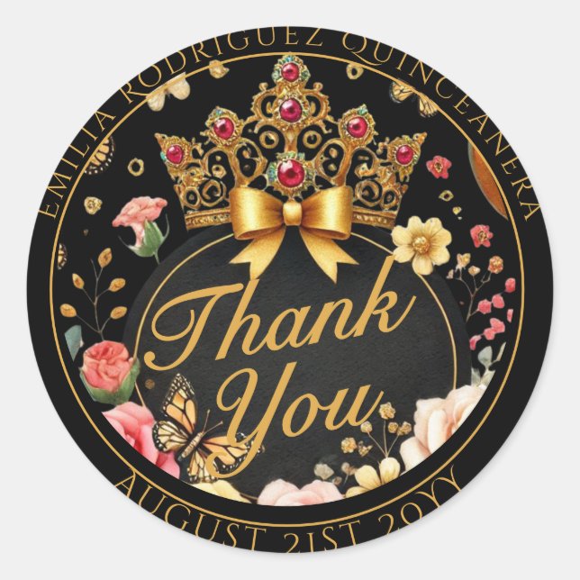 Adesivo Favor Quniceanera Oferece Rosa vermelha Tiara Obri (Frente)