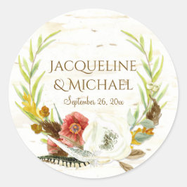 Adesivo Favor Stickers Birch Wood Eucalyptus Leaf Wreath