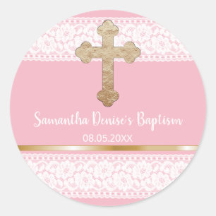 Adesivo Favor transversal Dourado cor-de-rosa do baptismo