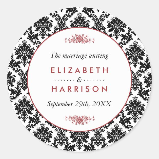 Adesivo Favorecimento do Casamento tema damasco Vermelho,  (Frente)