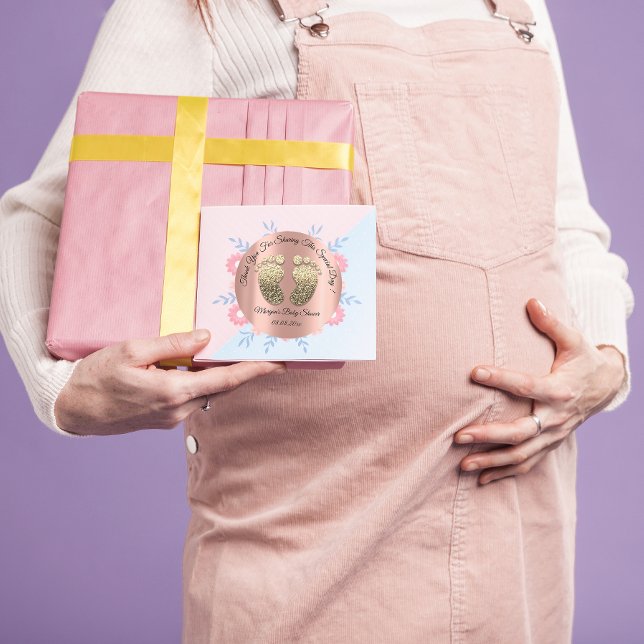 Adesivo Favorecimento do Chá de fraldas de Pés Glitter Dou (Gold Glitter Feet Baby Shower Favor Thank You Classic Round Sticker)