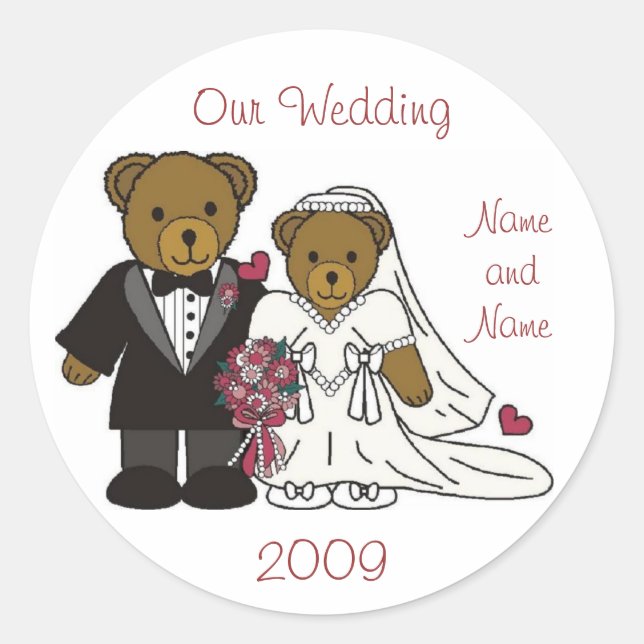 Adesivo Favores Do Vestido De Urso De Casamento (Frente)