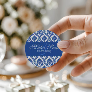 Adesivo Favorito do Casamento tema damasco Branco Azul Ele