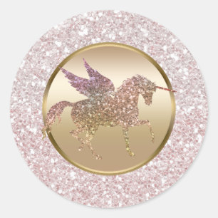 Adesivo Favorito Unicórnio Voador com Glitter Rosa e Doura