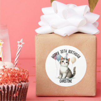 Adesivo Favoritos de Festa de aniversário de gato bonito