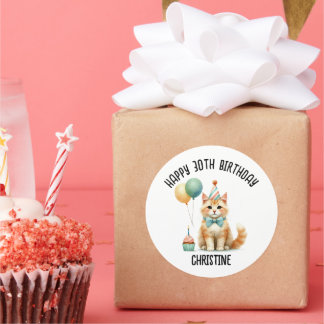 Adesivo Favoritos de Festa de aniversário de gato bonito